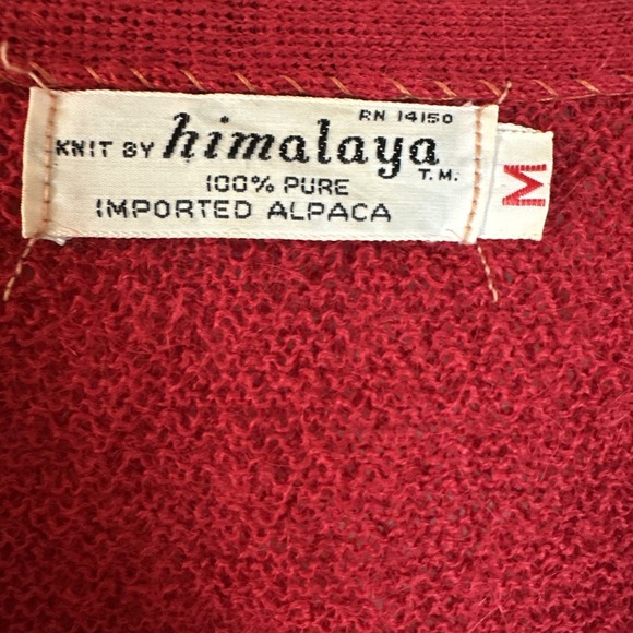 Himalaya 100%‎ Pure Alpaca Red Cardigan Sweater Medium - Picture 3 of 4